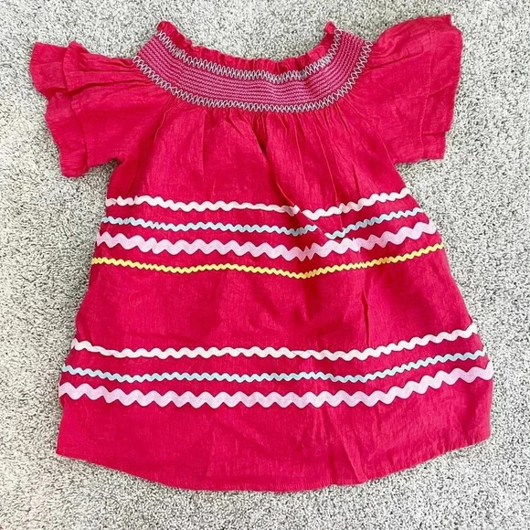 Vici Dolls Women's Zigzag Smocked Neck Short Sleeve Ruffle Blouse Top Red Small - Picture 3 of 9